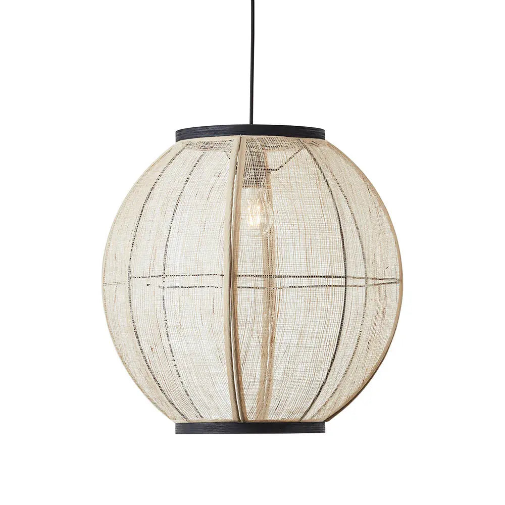 Zaire Large Pendant in Natural Linen, Dark Plywood & Matt Black - 101688 Endon