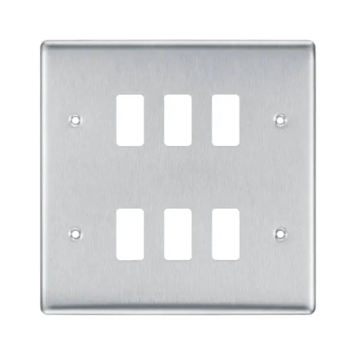 BG Brushed Steel 6 Gang Front Cover Plate - RNBS6-01 BG Nexus
