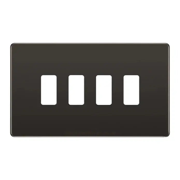 BG RFBN4 Screwless Black Nickel 4 Gang Front Cover Plate BG Nexus