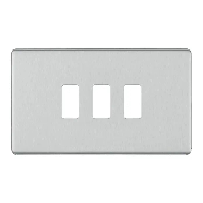 BG RFBS3 Screwless Brushed Steel 3 Gang Front Cover Plate BG Nexus