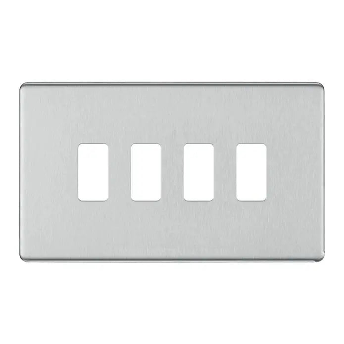 BG RFBS4 Screwless Brushed Steel 4 Gang Front Cover Plate BG Nexus