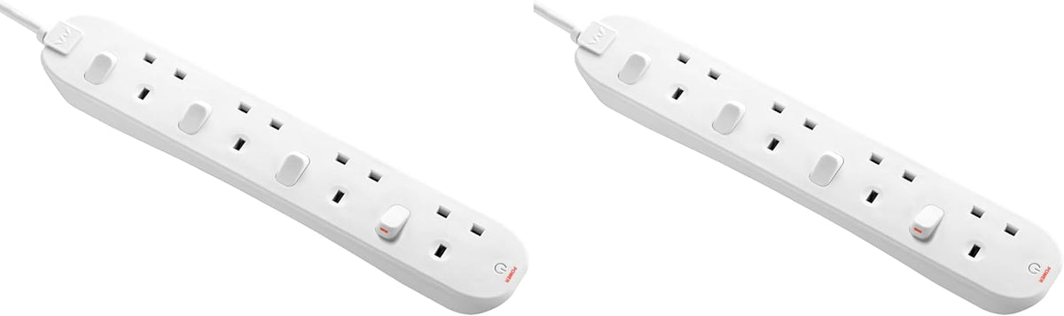 Masterplug SWC4210N 4 Socket Extension Lead, 2m, Switched, White – 2 Pack