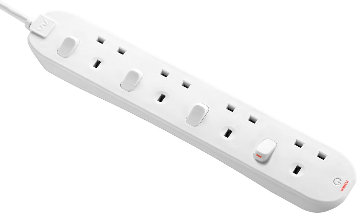 Masterplug SWC4210N 4 Socket Extension Lead, 2m, Individually Switched, White