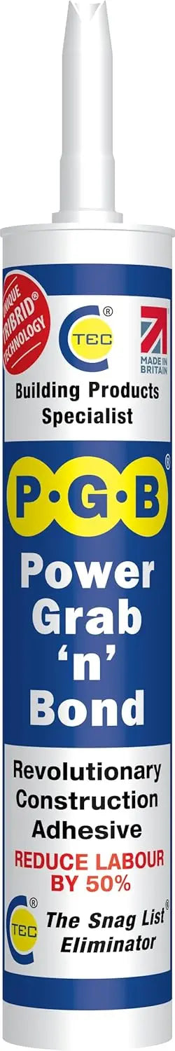 PGB Power Grab n Bond TRIBRID Technology Contact Adhesive - Strong Construction Bonding Adhesive - Glass Glue, Mirror Adhesive & Tile Adhesive Cartridge Black - 290ml CT1