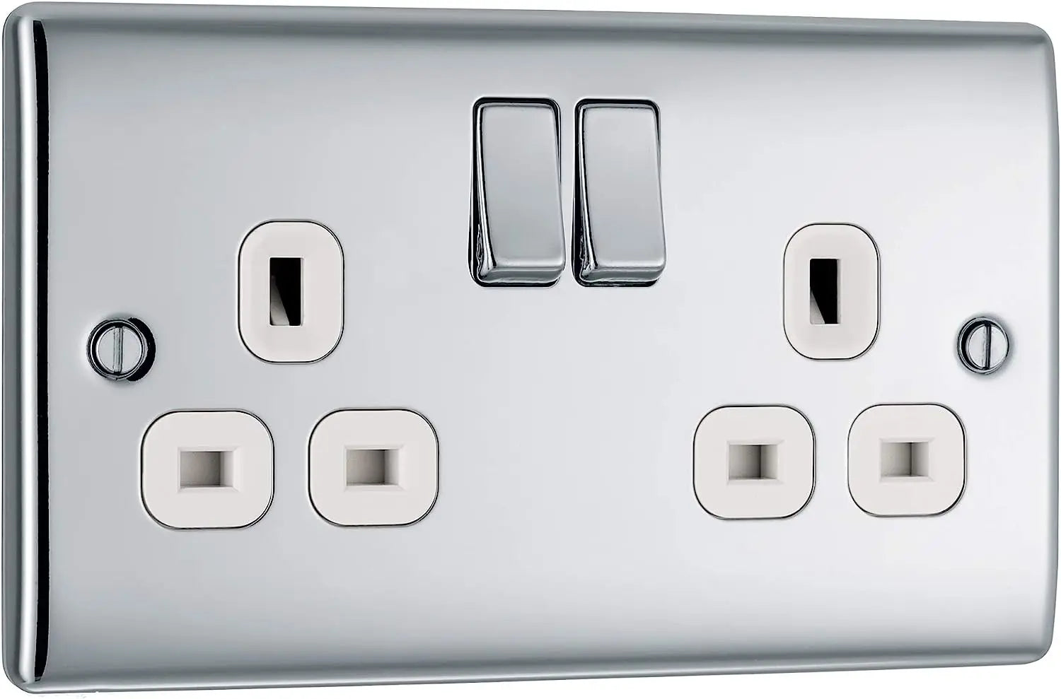 BG Nexus Metal Double Socket 13A Plug Polished Chrome With White Inserts - NPC22W BG (British General)