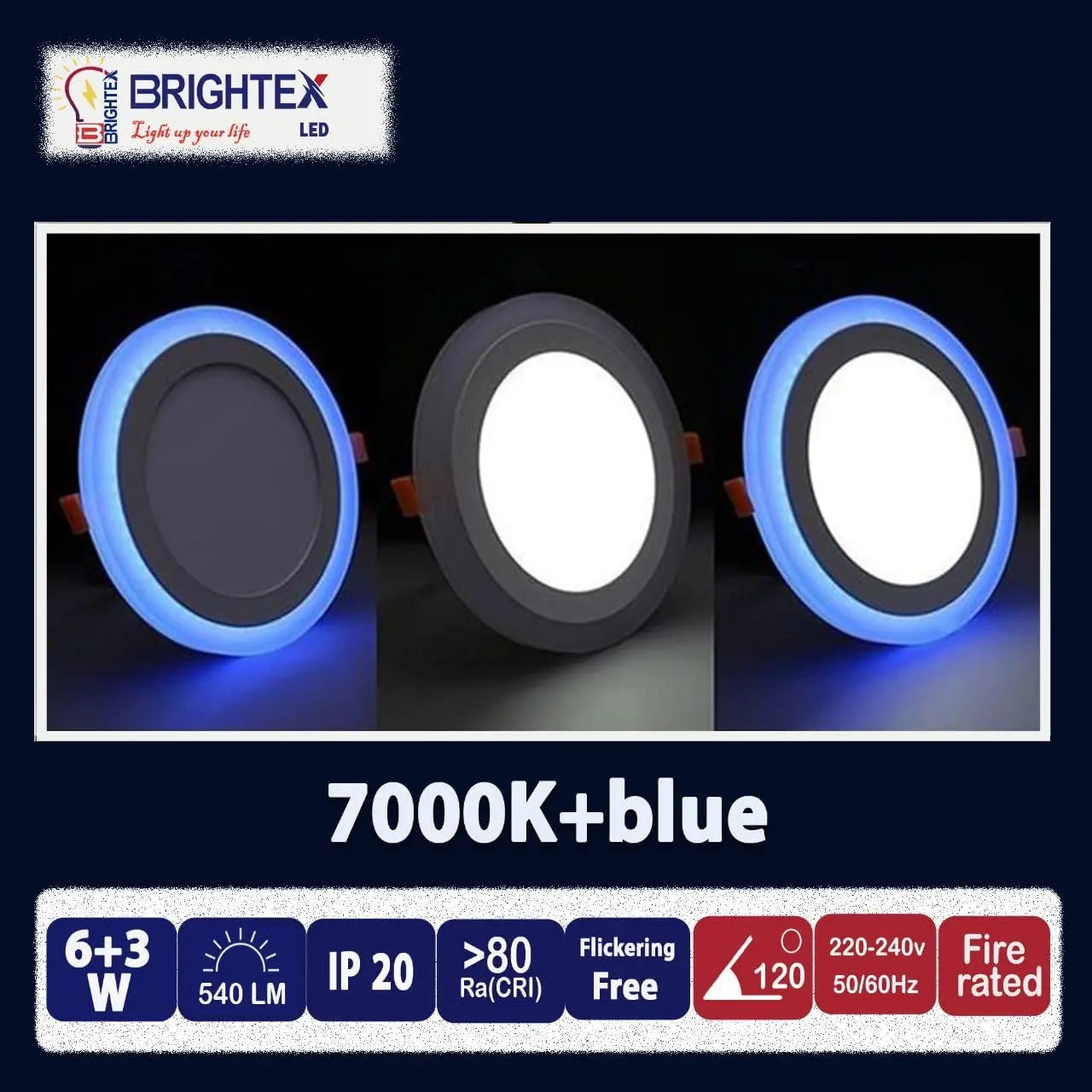 Brightex, Panel Lights White + Blue LED Ceiling Mounted Round Spotlight Downlight Brightex