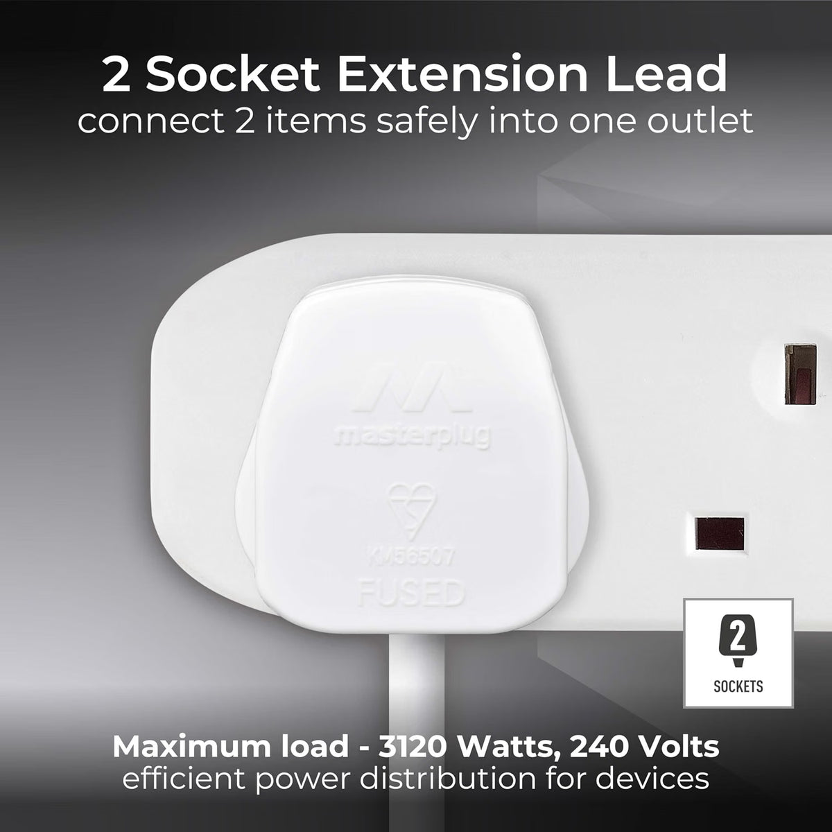 Masterplug BTG5N Two-Socket Extension Lead 5m White 13A
