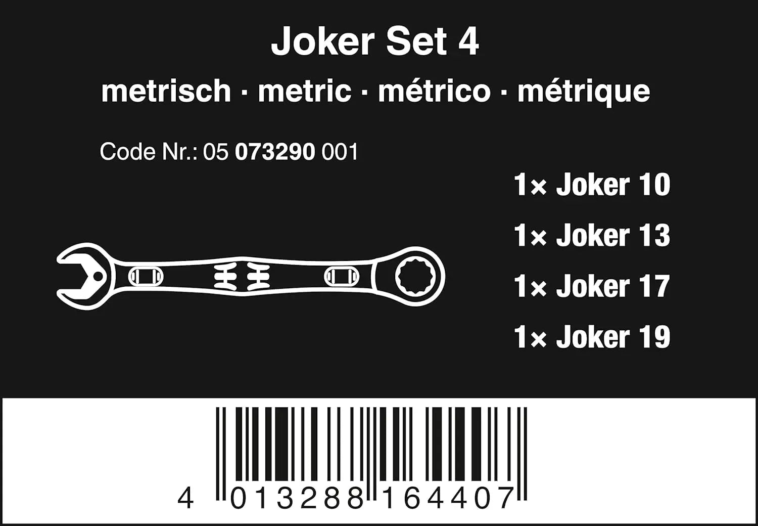 Wera Joker Combination Ratchet Spanner Set, Metric, 4pc, 05073290001 Wera