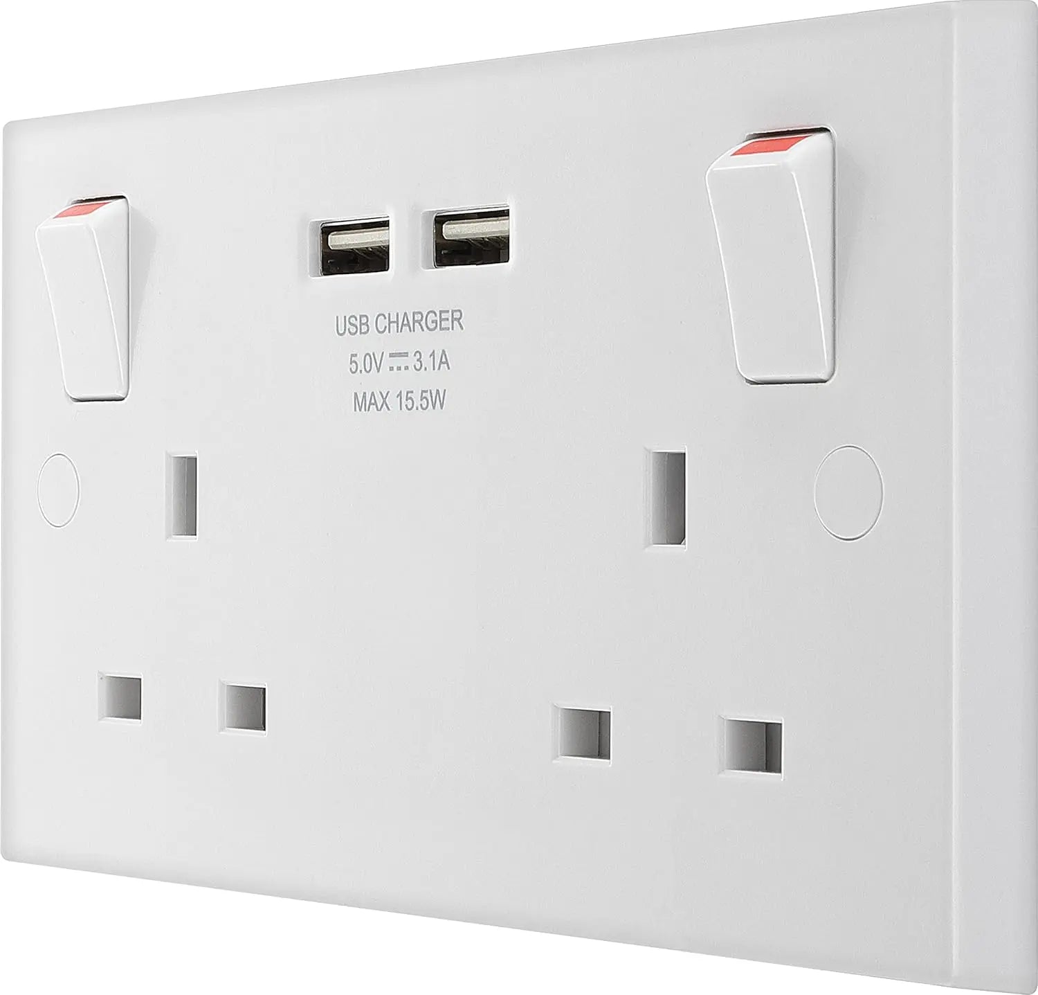 BG Electrical White Double Socket USB 2x -A 3.1A Square Edge 2 Gang 13A Switched 922U3 BG (British General)