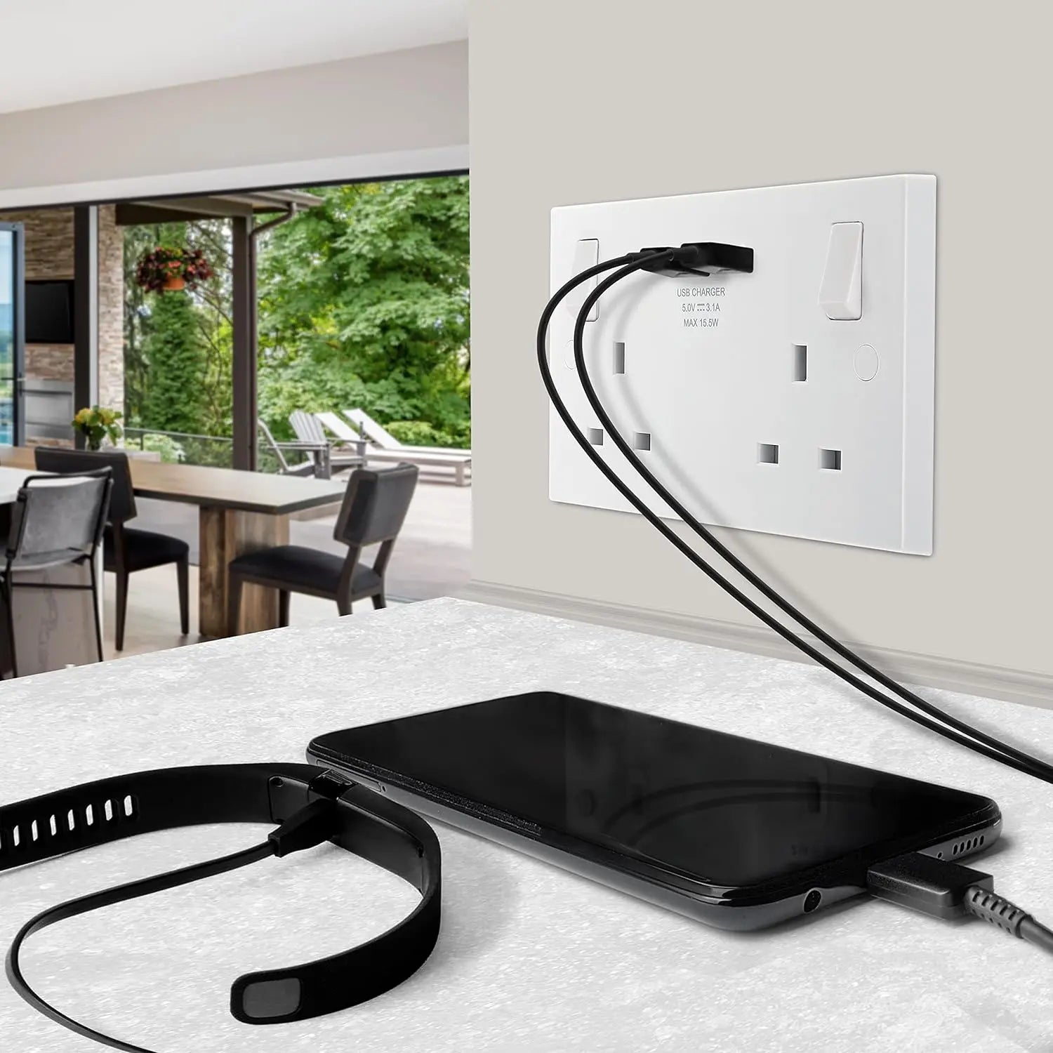 BG Electrical White Double Socket USB 2x -A 3.1A Square Edge 2 Gang 13A Switched 922U3 BG (British General)