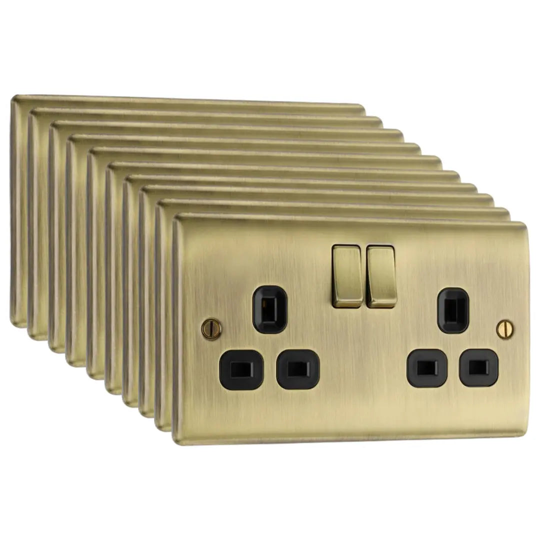 BG NAB22B(10) Nexus Metal | 10 Pack | Antique Brass - Black Insert | 13A | 2 Gang Switched Double Socket BG (British General)