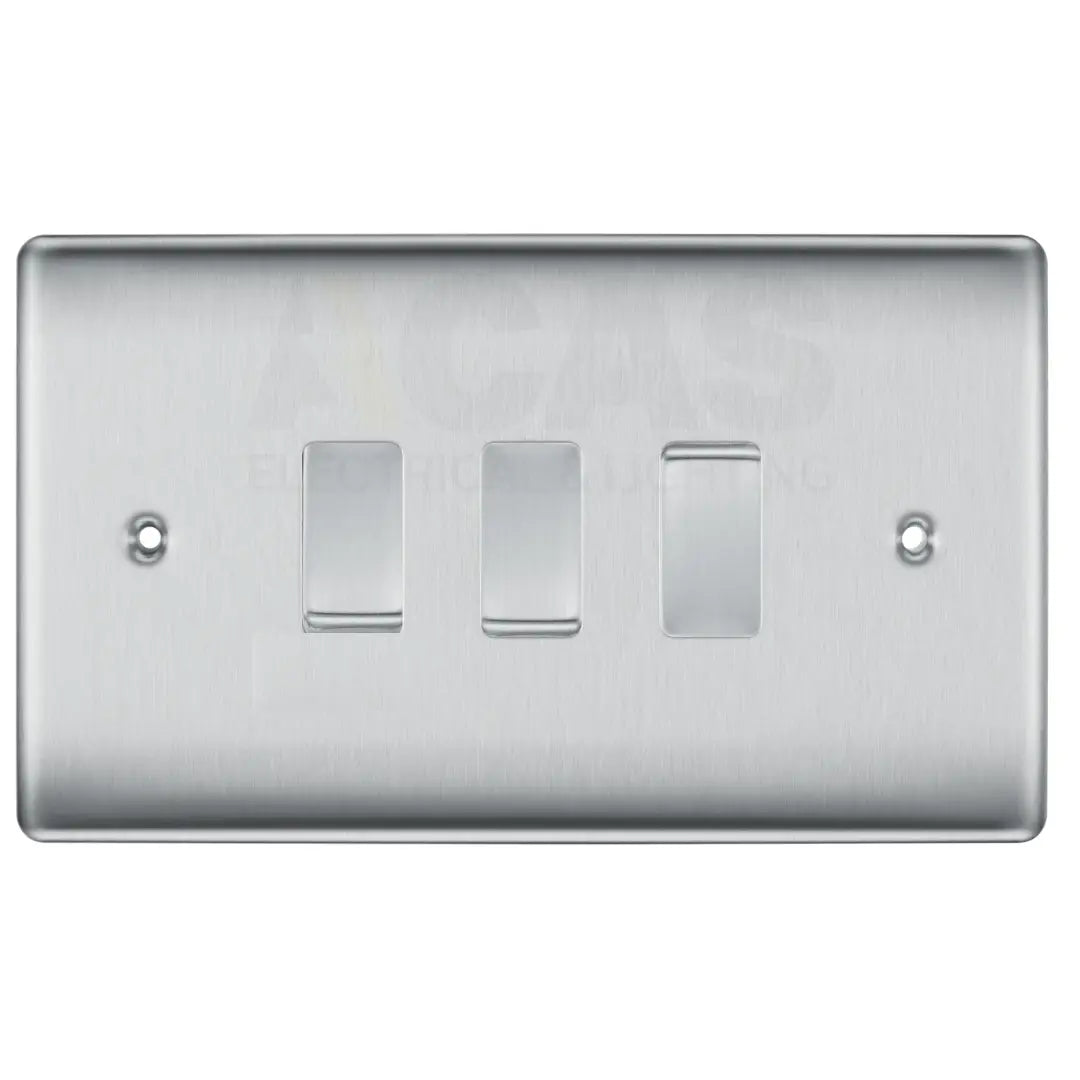 BG Nexus Brushed Steel 3 Gang Light Switch in Double Format - Custom Switch BG Electrical