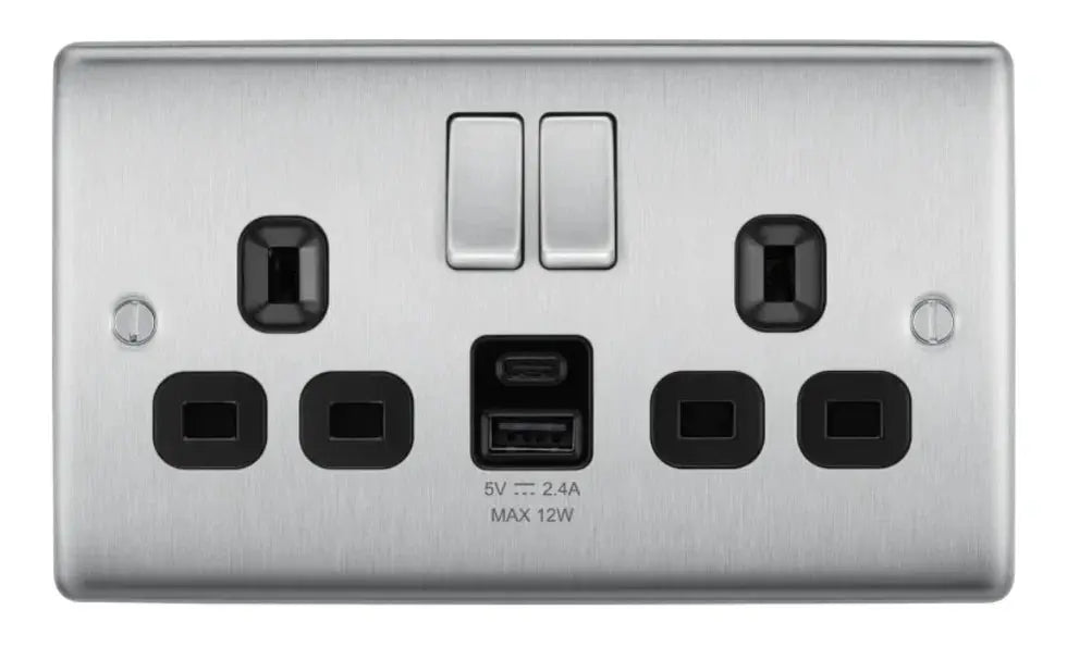 BG Nexus USB Double Socket 13A with 12W A+C Charging | Multiple Finishes BG Nexus