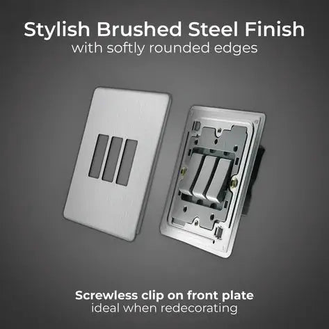BG Nexus Screwless Flat Plate Brushed Steel Triple Light Switch FBS43 10Amp BG Nexus
