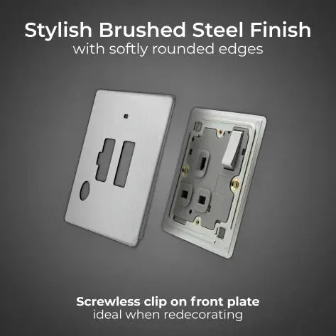 BG Nexus Screwless Flat Plate Brushed Steel Switched Fused Spur with Neon and Cable Entry FBS53 13Amp BG Nexus