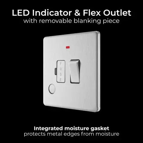BG Nexus Screwless Flat Plate Brushed Steel Switched Fused Spur with Neon and Cable Entry FBS53 13Amp BG Nexus