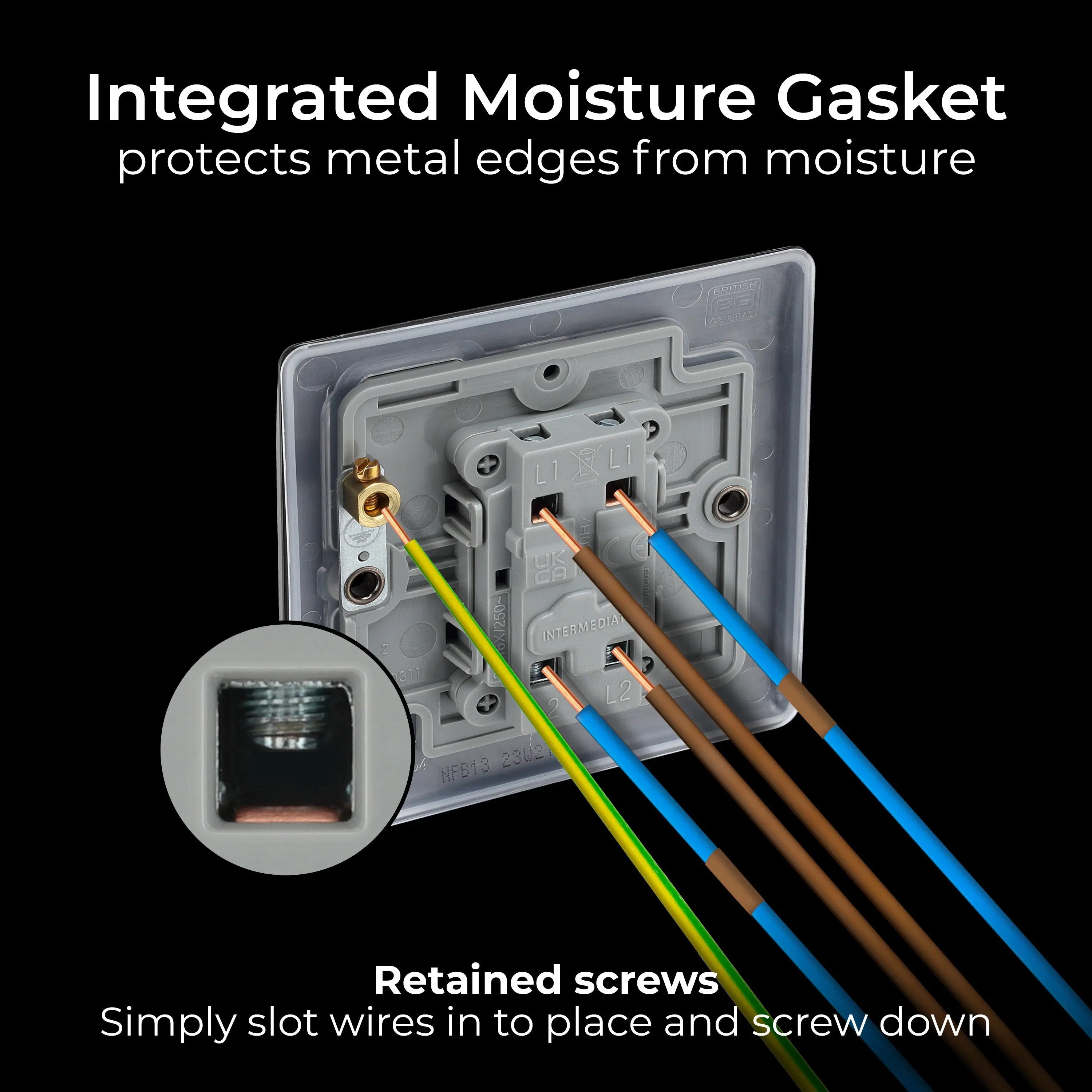 BG Nexus Metal Matt Black 1 Intermediate Gang 20A 16AX Plate Switch - NFB13 BG Nexus