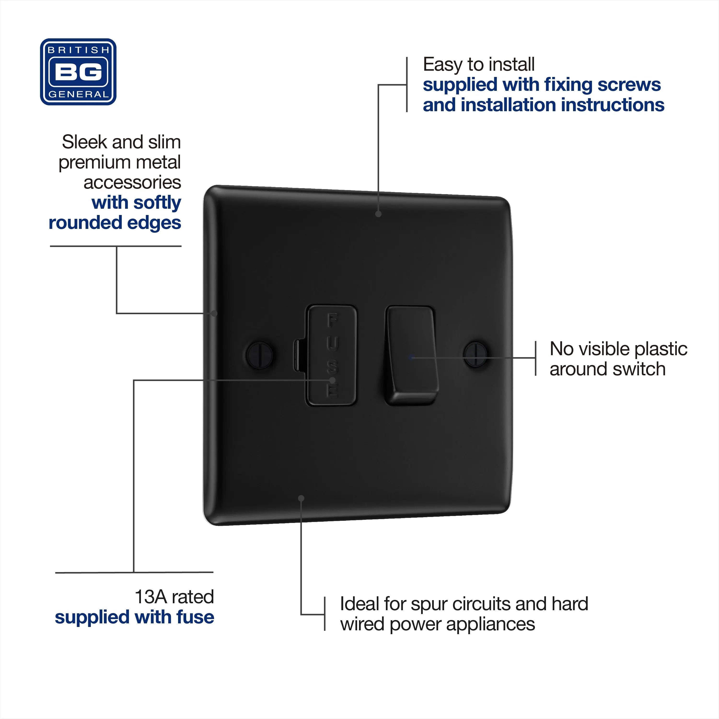 BG Nexus Metal Switched Fused Spur in Matt Black BG Nexus