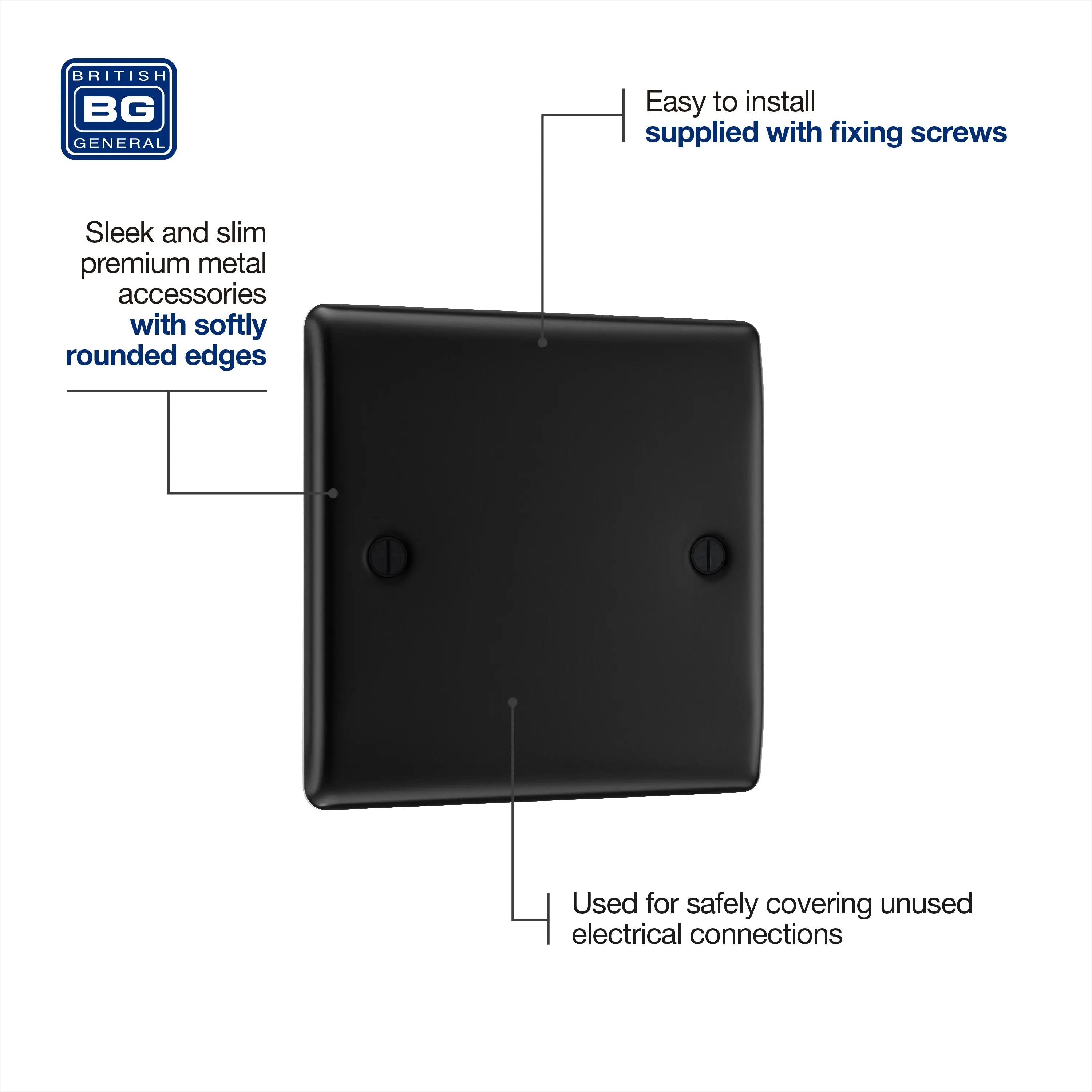 BG Nexus Metal Single Blanking Plate in Matt Black BG Nexus