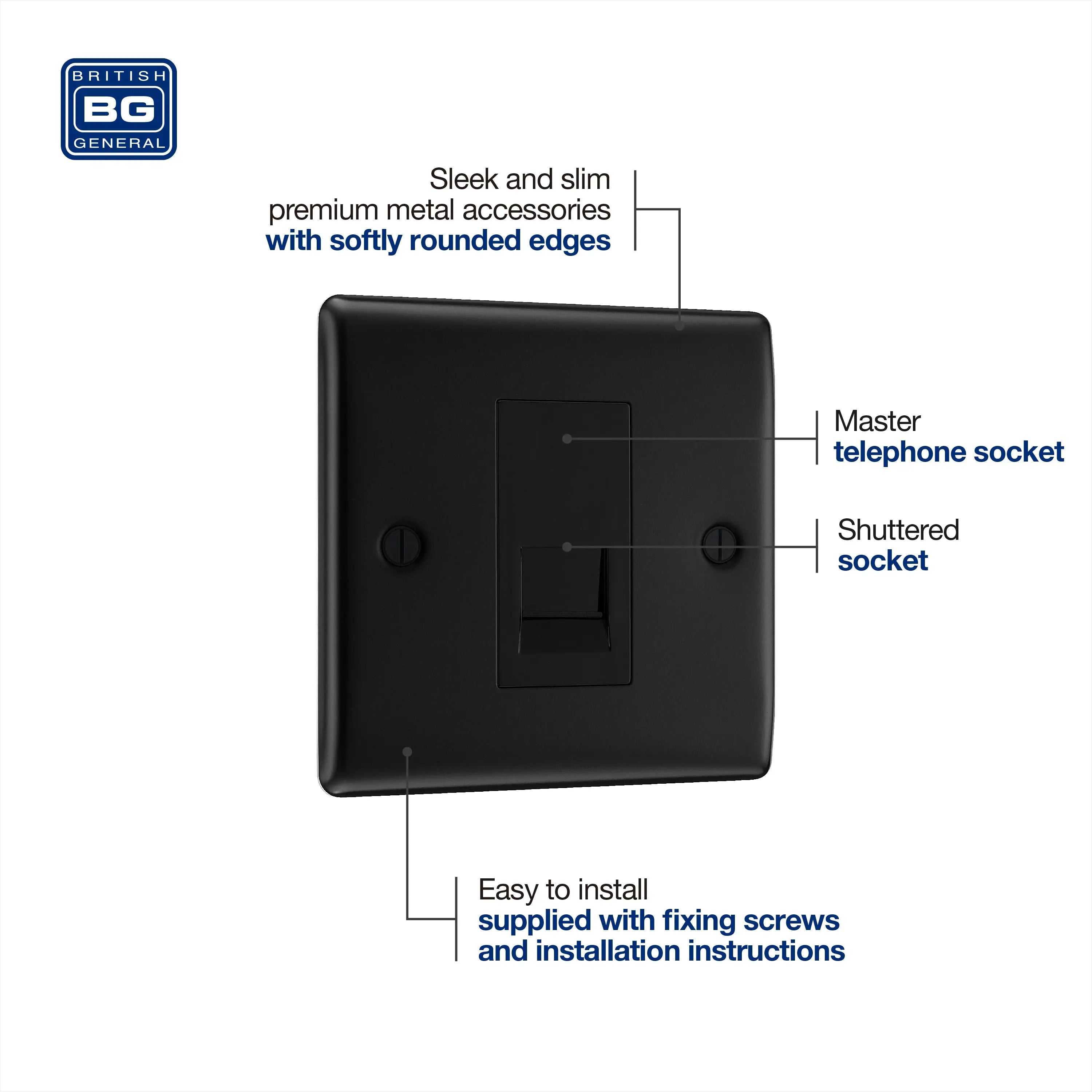 BG Nexus Metal Master Telephone Point in Matt Black BG Nexus