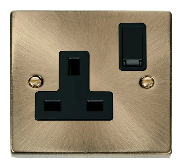 Click Deco Antique Brass 1 Gang 13A DP Switched Socket Outlet with Black Insert – VPAB035BK