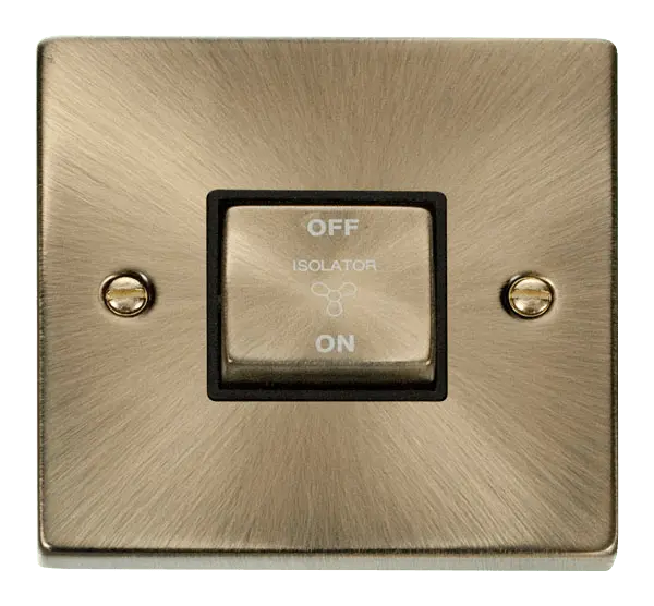 Click Deco Antique Brass 10A INGOT 3 POLE FAN ISOLATION PLATE SWITCH with Black Insert – VPAB520BK