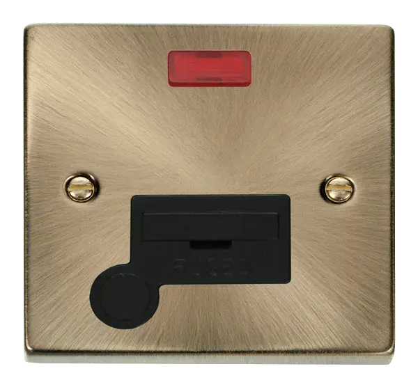 Click Deco Antique Brass 13A Fused Connection Unit With Flex Outlet & Neon with Black Insert – VPAB053BK