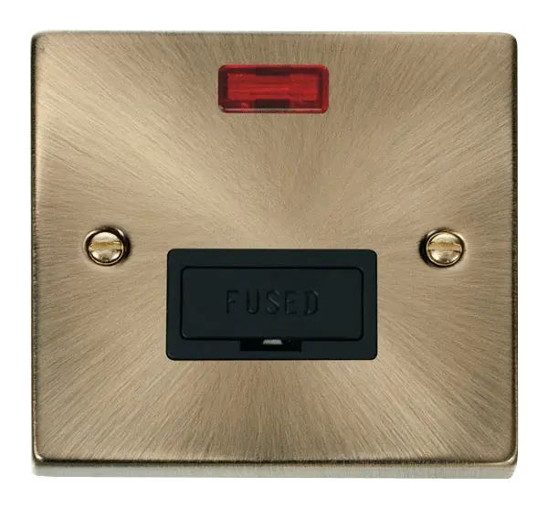Click Deco Antique Brass 13A Fused Connection Unit With Neon with Black Insert – VPAB653BK