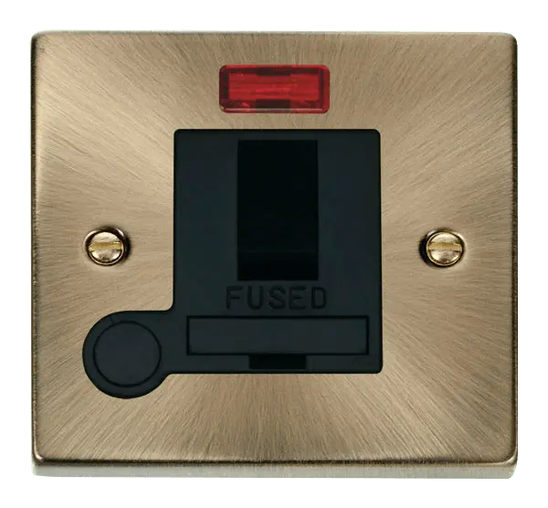Click Deco Antique Brass 13A Fused Switched Connection Unit With Flex Outlet & Neon with Black Insert – VPAB052BK
