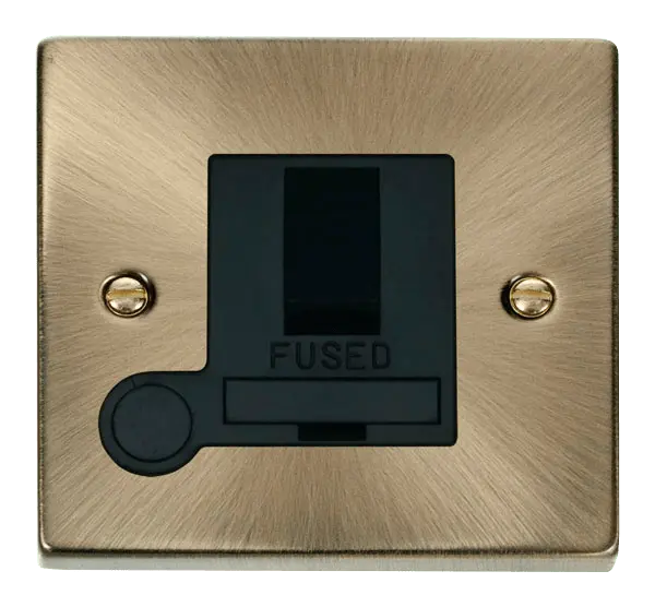 Click Deco Antique Brass 13A Fused Switched Connection Unit With Flex Outlet with Black Insert – VPAB051BK