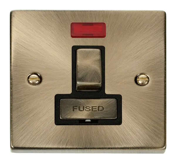 Click Deco Antique Brass 13A Fused 'Ingot' Switched Connection Unit With Neon with Black Insert – VPAB752BK