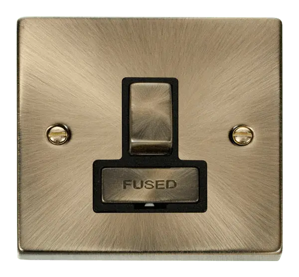 Click Deco Antique Brass 13A Fused 'Ingot' Switched Connection Unit with Black Insert – VPAB751BK