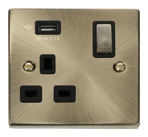 Click Deco Antique Brass 1G SKT USB 2.1A DECO with Black Insert – VPAB571UBK