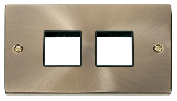 Click Deco Antique Brass 2 Gang Plate (2 x 2) Aperture with Black Insert – VPAB404BK