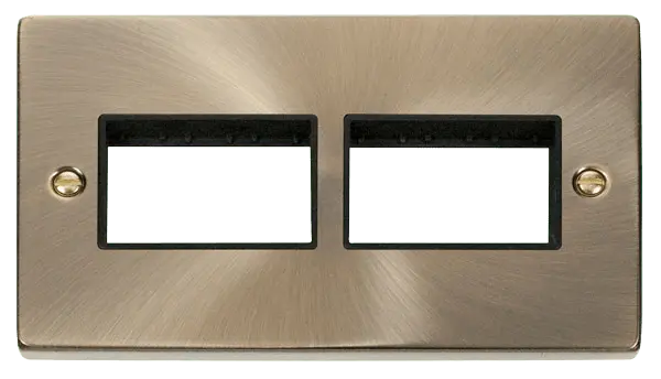 Click Deco Antique Brass 2 Gang Plate (3 x 3) Aperture with Black Insert – VPAB406BK