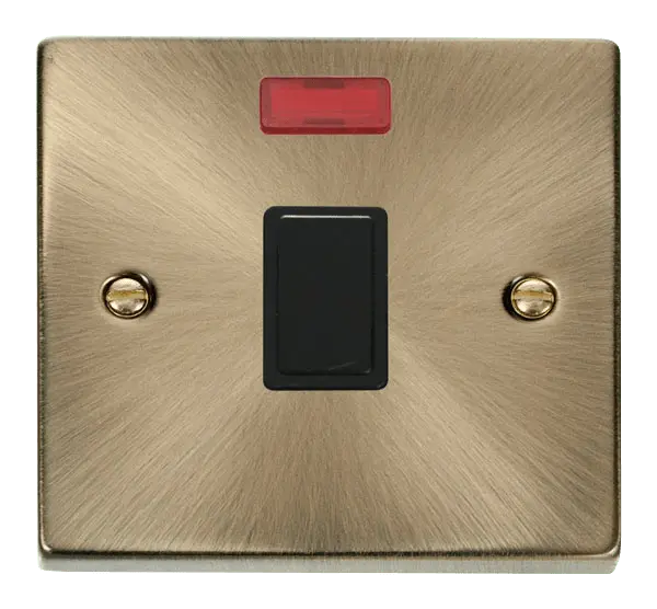 Click Deco Antique Brass 20A 1 Gang DP Switch + Neon with Black Insert – VPAB623BK