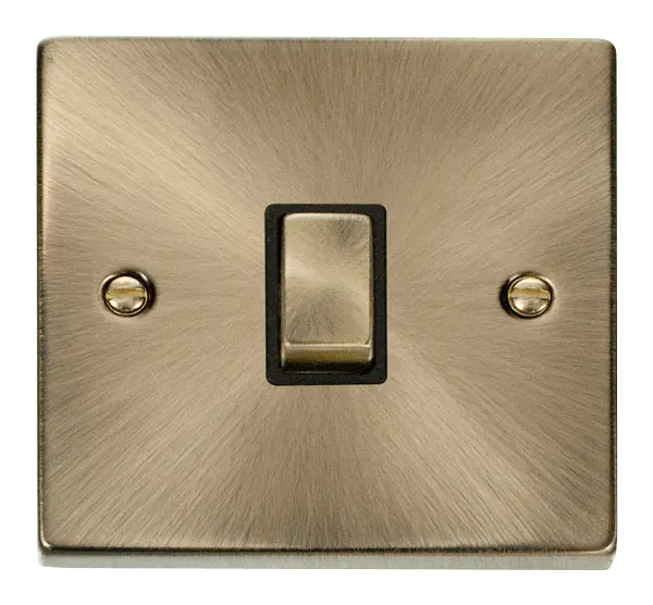 Click Deco Antique Brass 20A 1 Gang DP 'Ingot' Switch with Black Insert – VPAB722BK