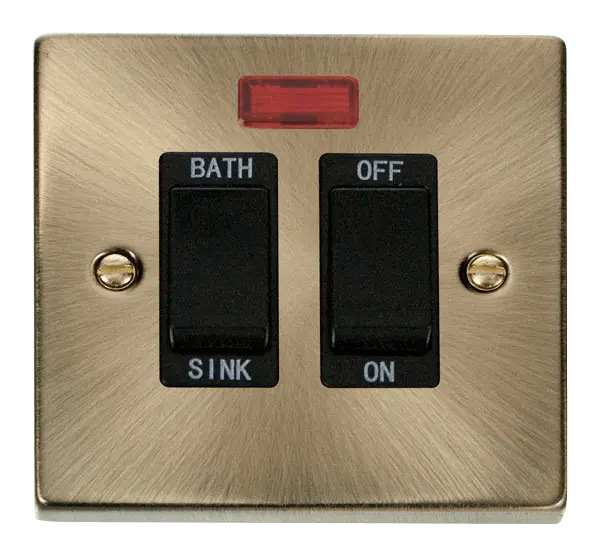 Click Deco Antique Brass 20A DP Sink/Bath Switch with Black Insert – VPAB024BK