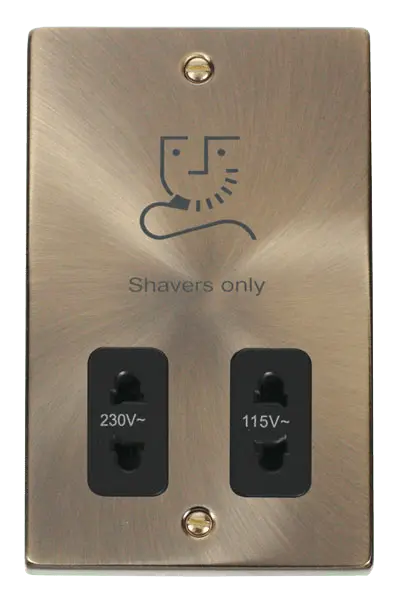 Click Deco Antique Brass Dual Voltage Shaver Socket Outlet 115/230V with Black Insert – VPAB100BK