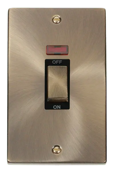 Click Deco Antique Brass Ingot 2 Gang 45A DP Switch With Neon with Black Insert – VPAB503BK
