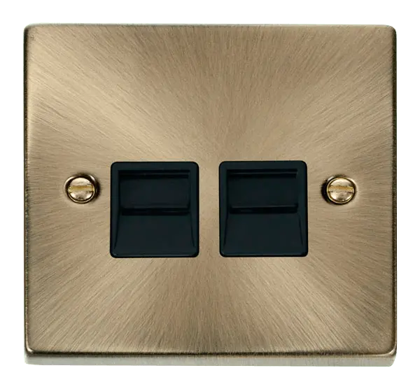 Click Deco Antique Brass Twin Telephone Socket Outlet Secondary with Black Insert – VPAB126BK