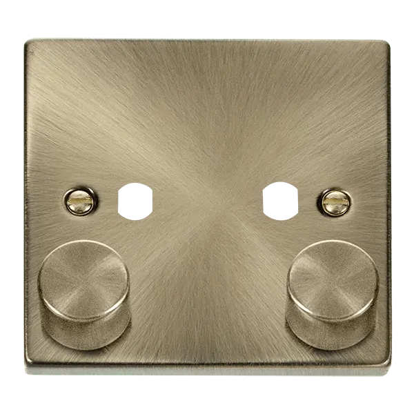 Click Deco Antique Brass VPAB 2 GANG DOUBLE DIMMER PLATE & KNOBS – VPAB152PL
