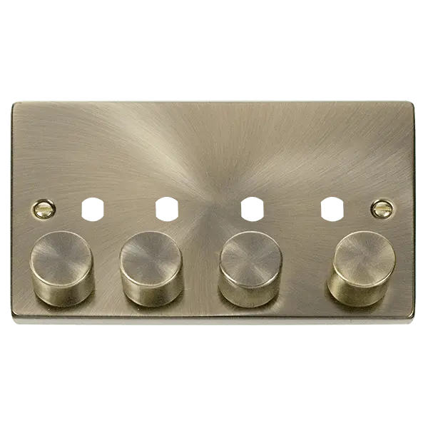 Click Deco Antique Brass VPAB 4 GANG DOUBLE DIMMER PLATE & KNOBS – VPAB154PL