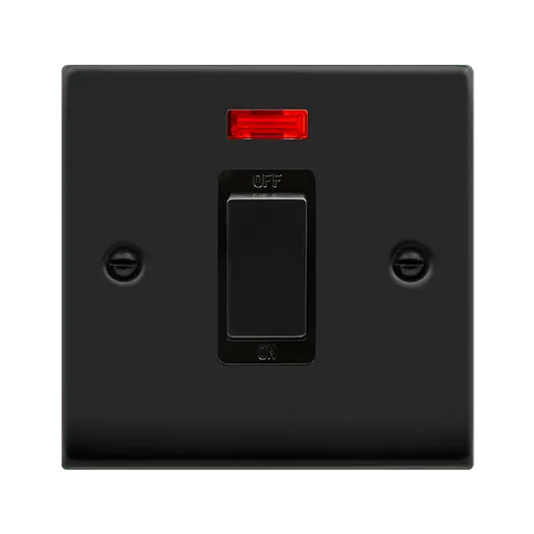 Click Deco Matt Black INGOT 1G 45A DP SWITCH NEON BK with Black Insert – VPMB501BK