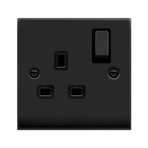 Click Deco Matt Black INGOT 1 Gang 13A DP SW SOCKET with Black Insert – VPMB535BK