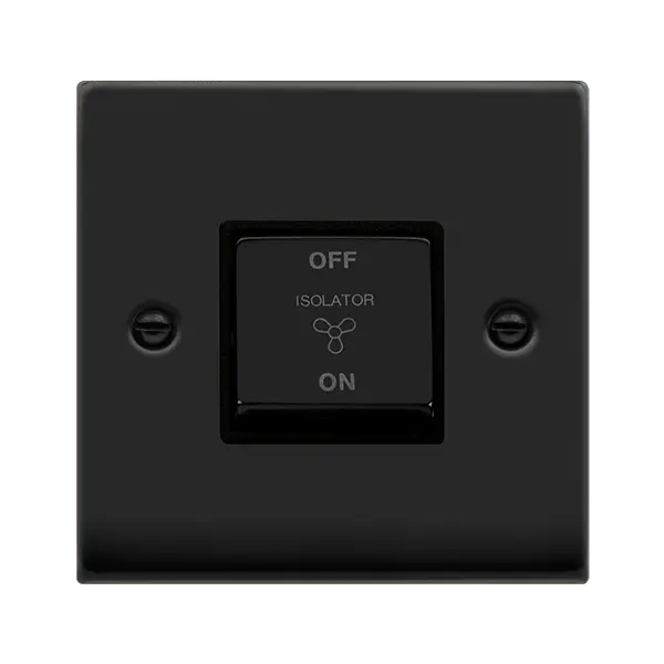 Click Deco Matt Black 10A INGOT 3 POLE FAN ISOLATION PLATE SWITCH with Black Insert – VPMB520BK