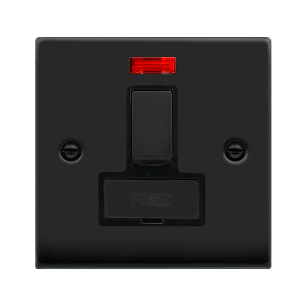 Click Deco Matt Black INGOT 13A SW SPUR W/O FLEX OUTLET+NEON with Black Insert – VPMB752BK