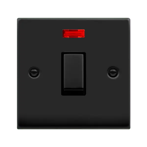 Click Deco Matt Black INGOT 20A 1G DP SW W/O FLEX OUTLET+NEON with Black Insert – VPMB723BK