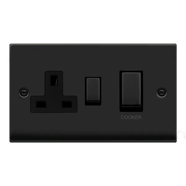Click Deco Matt Black INGOT 45A DP SW 13A SW SOCKET BK with Black Insert – VPMB504BK