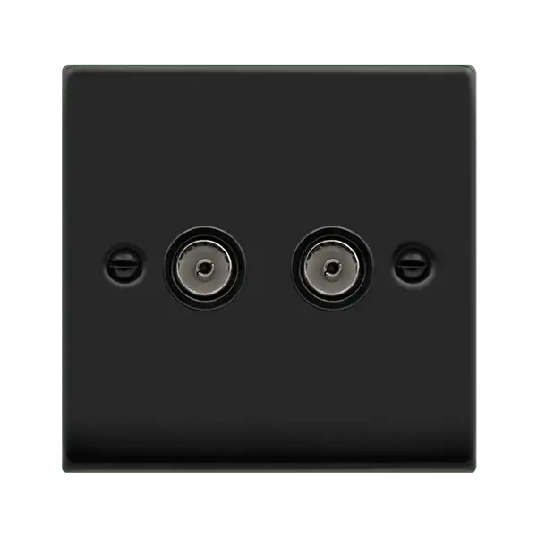 Click Deco Matt Black VP MATT BLACK 1 GANG TWIN CO- AXIAL OUTLET with Black Insert – VPMB066BK